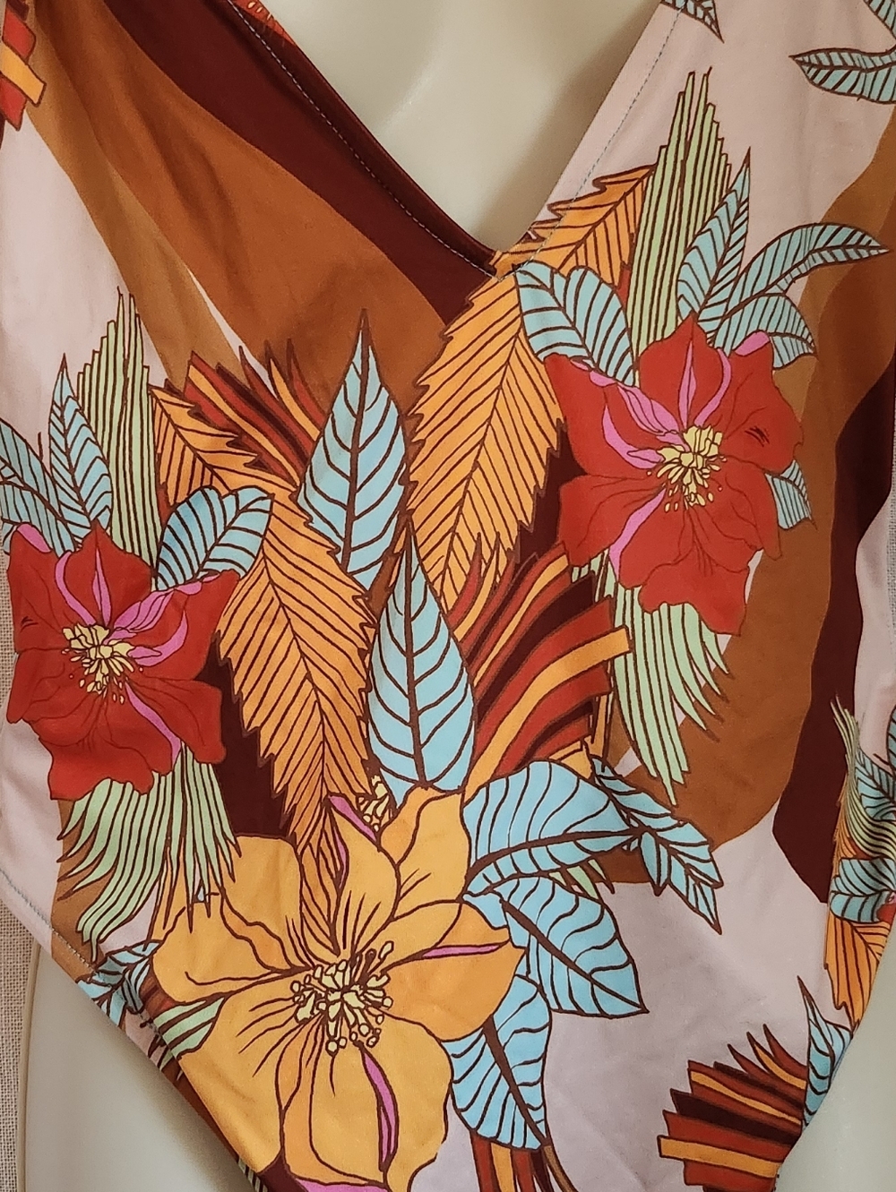 Free People Tropical Halter One-Piece Swimsuit - Cream, Orange, Red, Teal - Picture 3 of 9